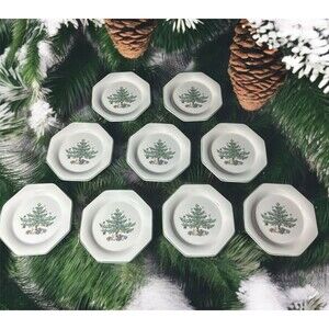 (9) NIKKO Christmastime Snack Dish Coaster Octagon 4 3/4” Vintage Made In Japan